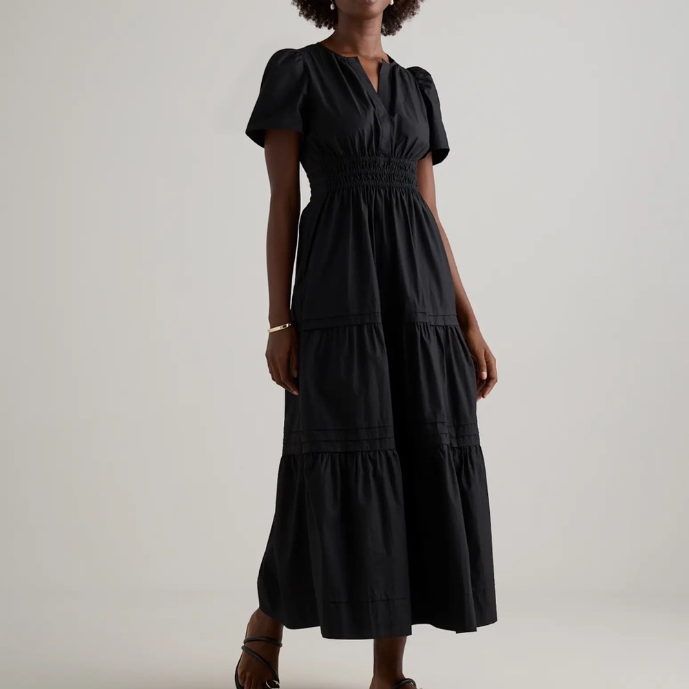 NWT Quince 100% Organic Cotton Poplin Tiered Maxi Dress Size S